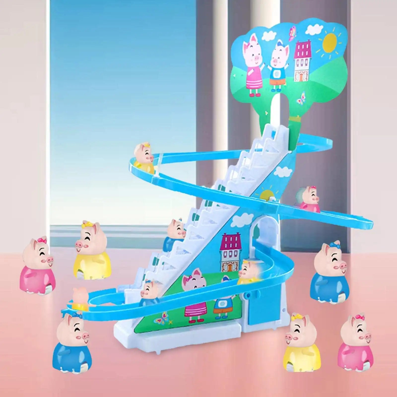 Electric penguin piggy climbing stairs fully automatic slide assembled track duck on birthday toys - MEACAOFG